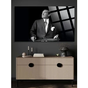 Atatürk 4mm Kırılmaz Temperli Cam Tablo Geometrik Şekil ile Şık Duvar Dekoru