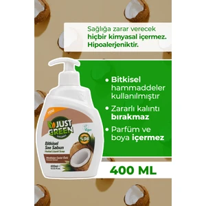 Just Green Organic Bitkisel Sıvı El Sabunu, Hindistan Cevizi Özlü - %100 Doğal Temizlik 400 Ml.