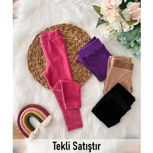 Miniğimin Cicileri Beli Lastikli Basic Kız Fitilli Kadife Tayt - Pembe