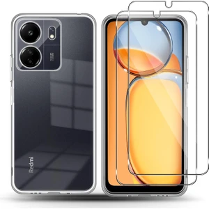 Xiaomi Poco C65 Şeffaf Silikon Kılıf + Cam Ekran Koruyucu (1 CAM 1 KILIF)