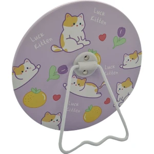 Sevimli Temalı Katlanabilir Makyaj ve Büyük Masa Aynası 15X15 Ayaklı, Yuvarlak ve Taşınabilir