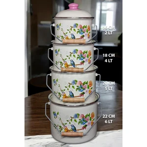 Zarif Italyan Sema Emaye Yoğurt, Tahıl, Bakliyat Tencere Seti Emaye Bakraç