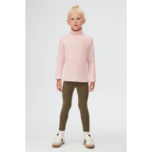 Pudra Pembe Basic Kışlık Tam Balıkçı Yaka Uzun Kollu Kız Çocuk Tişört
