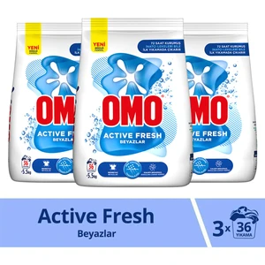 Active Fresh Toz Çamaşır Deterjanı Beyazlar İçin En Zorlu Lekeleri İlk Yıkamada Çıkarır 5,5 KG  x3