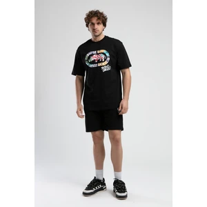 Malcolm Siyah Örme Şort Nakışlı Standard Fit Erkek Örme Şort