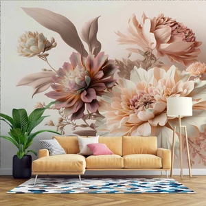 Duvar Kağıdı Baskı 3 Boyutlu Pembe Beyaz Çiçek Desenli Duvar Kağıdı