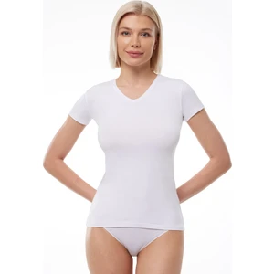 Kadın Beyaz V Yaka Kısa Kollu Modal Tişört Body 145
