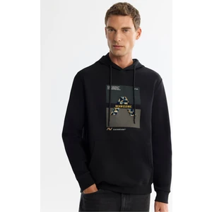 Erkek Siyah Kapüşonlu Pamuklu Baskılı Elastan Sweatshirt A42Y1321