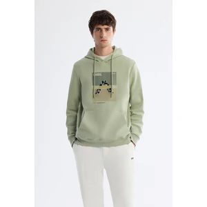 Erkek Mint Yeşil Kapüşonlu Pamuklu Baskılı Elastan Sweatshirt A42Y1321