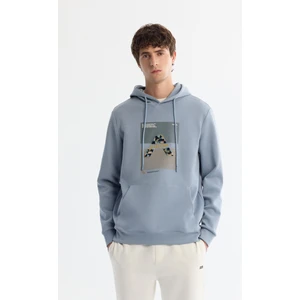Erkek Açık Mavi Kapüşonlu Pamuklu Baskılı Elastan Sweatshirt A42Y1321