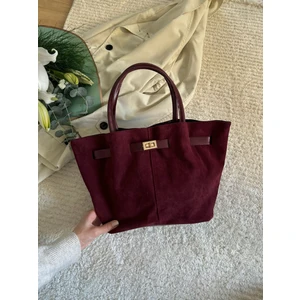 Kadın Bordo Süet Deri El ve Kol Çantası