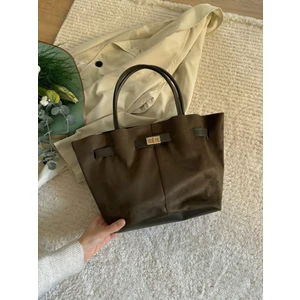 Kadın Haki Süet Deri El ve Kol Çantası