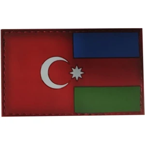 Single Sword Azerbaycan 2 Devlet Tek Millet Bayrağı Plastik Patch - Peç