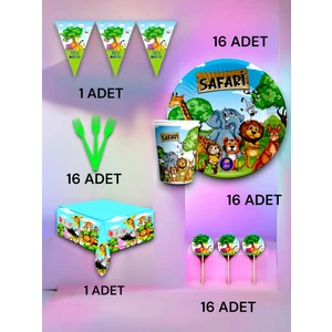 16 Kişilik Safari Temalı Premium Set - Doğum Günü Parti ve Eğlenceli Etkinlikler