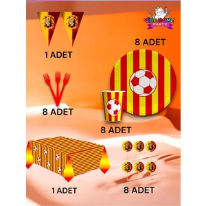 8 Kişilik Sarı Kırmızı Taraftar Premium Set - Doğum Günü Parti ve Eğlenceli Etkinlikler