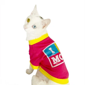 I Love Mom Pink, Oval Yaka Tişört Kedi Kıyafeti Kedi Elbisesi Anneler Günü