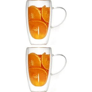 Çift Cidarlı Kahve - Latte - Meşrubat Cam Kupa Seti 400 Ml x 2 Adet 2039