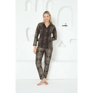 Almines Pijama Düğmeli Leopar Desenli Kadın Pijama Takımı
