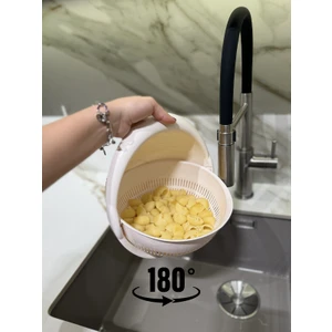 2 Boy Meyve Süzgeci, 180 Derece Dönen Süzgeç, 1,8 L + 3 L Süzgeç, Krem Rengi (2 ADET)
