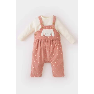 Kız Bebek 2'li Takım Bisiklet Yaka Uzun Kollu Üst Puantiye Fitilli Kadife Salopet Tulum D6017A524WN