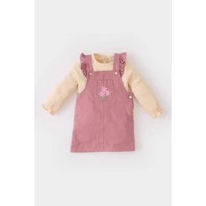 Kız Bebek 2'li Takım Bisiklet Yaka Uzun Kollu Üst Çiçekli Salopet Elbise D7251A524WN