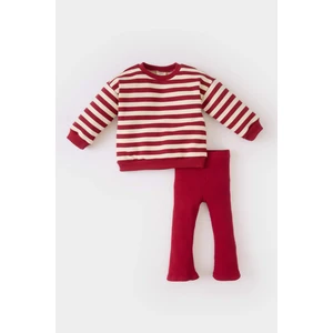 Kız Bebek 2'li Takım Bisiklet Yaka Çizgili Sweatshirt İspanyol Paça Tayt E3312A524WN