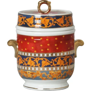 Lucky Art Clarissa Bone China  Porselen Mavi Beyaz Naturel Barok Desenli Kulplu Kavanoz 16 cm