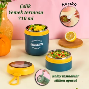 Yemek Termosu Çelik Yemek Termosu Lunch Box Taşınabilir Yemek Kabı Termos 710 Ml - Sarı