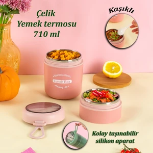 Yemek Termosu Çelik Yemek Termosu Lunch Box Taşınabilir Yemek Kabı Termos 710 Ml -Pembe