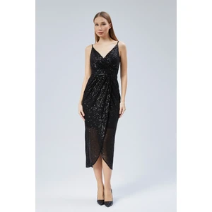 Kruvaze Yaka Ip Askılı Payet Abiye Elbise