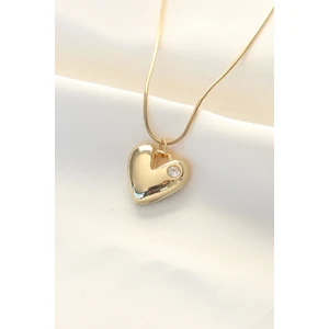 Toptan Bulurum 316L Çelik Gold Renk Tek Taşlı Kalp Kolye - TJ-BKO8508