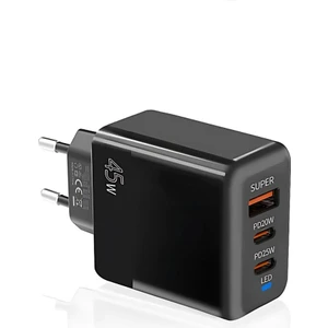 Şarj Akım Korumalı Qc3.0 Pd 45W Şarj Başlığı Hızlı Şarj Adaptörü 3 Çıkışlı 45W Şarj Cihazı
