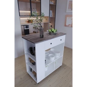 Moka Park AVM Raflı Çekmeceli Pratik Tekerlekli Fonksiyonlu Mutfak Adası