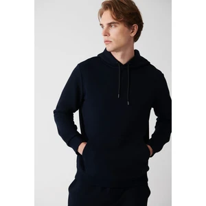 Erkek Lacivert Kapüşonlu 3 Iplik Şardonlu Pamuklu Sweatshirt E001018