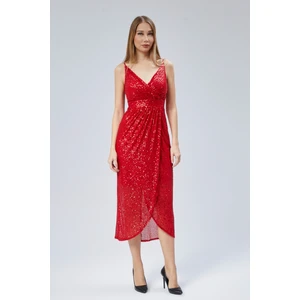 Kruvaze Yaka Ip Askılı Payet Abiye Elbise