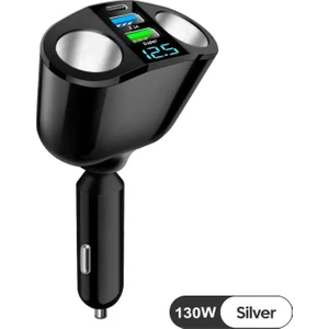 Mega Oto Market 360 Derece 130W Siyah 2'li Çakmaklık USB ve Type C Soketli Araç Şarj Adaptörü - Süper Hızlı Pd Şarj