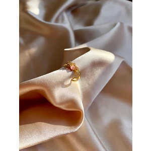 Pembe Çiçek Ayarlanabilir Gold Çelik Yüzük