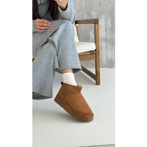 Favori Shoes Kadın Taba Kalın Taban Süet Bot Platform Topuklu Içi Kürklü Ug Model Bot & Bootie