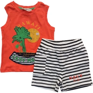 Erkek Çocuk İkili Takım - Turuncu Atlet T-Shirt ve Çizgili Şort