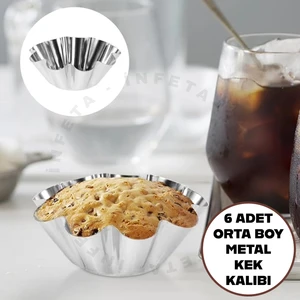 6 Adet Paslanmaz Kek Kalıbı, Cupcake, Tart, Tartolet, Brownie, Topkek, Muffin Kalıbı