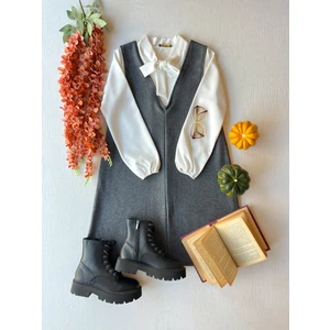 Küçüğüm Butik Kısa Antrasit Kaşe Kışlık V Yaka Jile Elbise