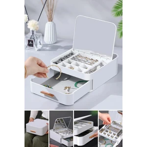 Ruby Çekmeceli Aynalı Çok Bölmeli Makyaj Organizeri Takı Düzenleyici