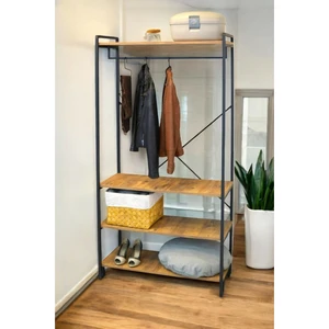 Dekoratif Metal 4 Raflı Ayakkabılık, Elbise ve Portmanto Askılığı Gardırop  1-1-369