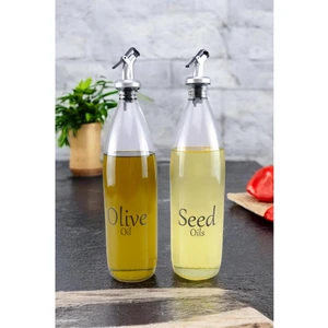 Vetro Damlatmaz Kare Şeffaf Etiketli 2'Li Zeytinyağı Ve Sıvıyağ Şişesi Yağdanlık 1000 Ml