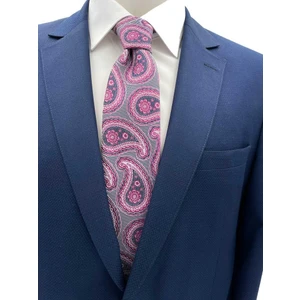 Fuşya Gri Şal Desen Kravat