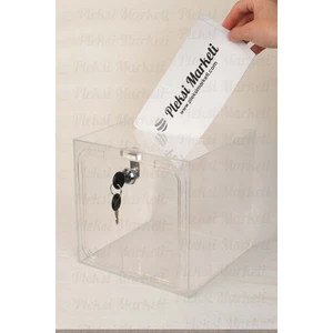 Pleksi Marketi Pleksimarketi Şeffaf Pleksi Bağış ve Sadaka Kutusu Tek Ebat Güvenli Kilitli