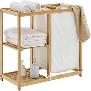 Begin Power Bambu Kirli Çamaşır Sepeti Banyo Düzenleme Dolabı Raflı Banyo Organizeri