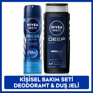 MEN Erkek Active Clean Banyo ve Duş Jeli 500ml ve Sprey Deodorant Fresh Active150ml, Damat Bohça Set