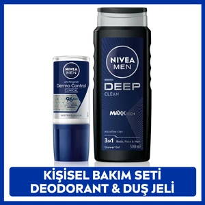 MEN Erkek Roll-on Deodorant Derma Control Clinical 50ml, Active Clean Duş Jeli 500ml, Damat Bohçası