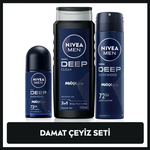 MEN Erkek Damat Çeyiz Bohça Seti Deep Dimension, Duş Jeli 500ml, Sprey Deodorant 150ml, Roll-on 50ml